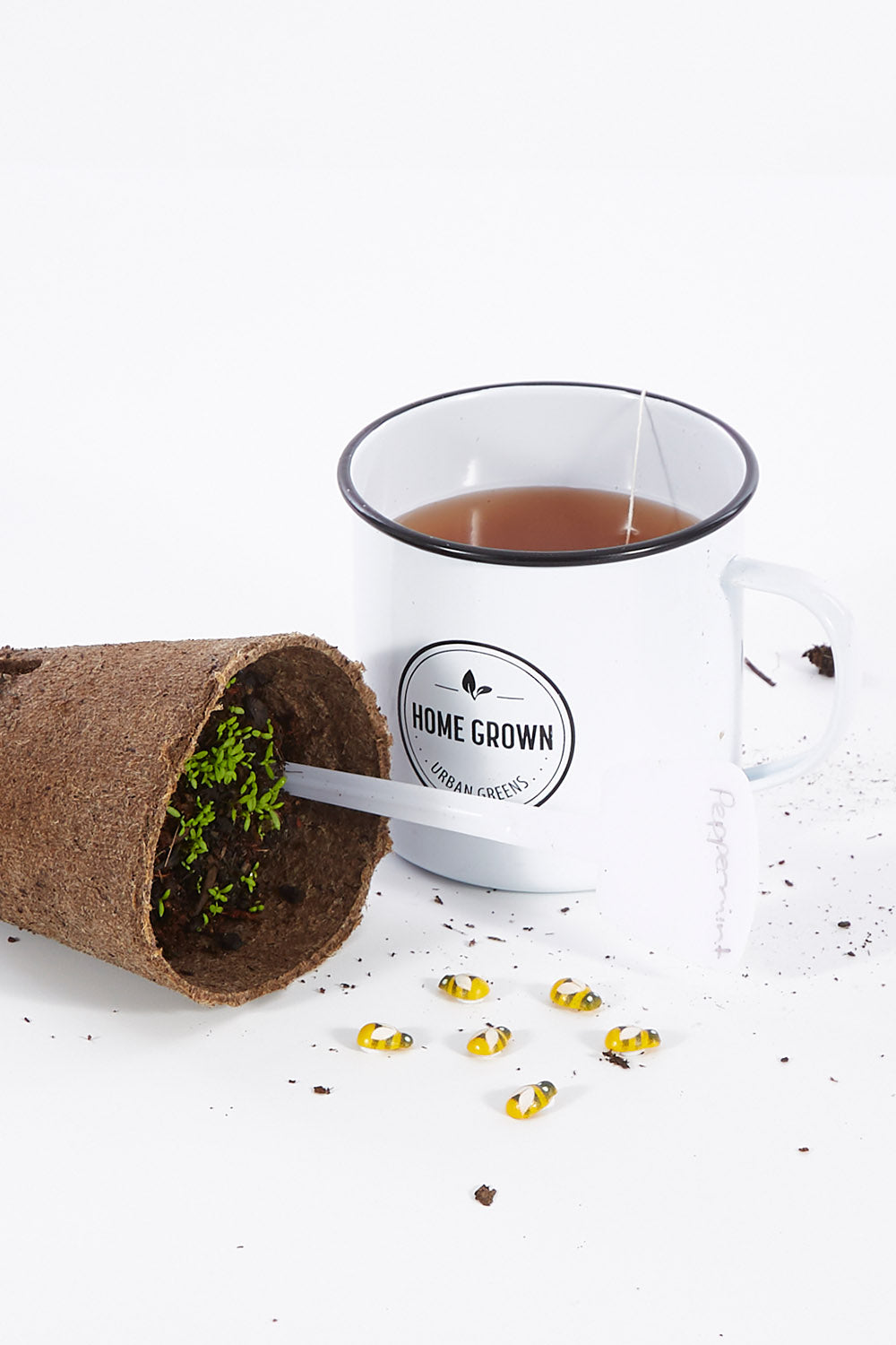 A model wearing size OneSize of the Grow Your Own Tea Kit in colour Peppermint (Blue), from the front, showing the whole outfit