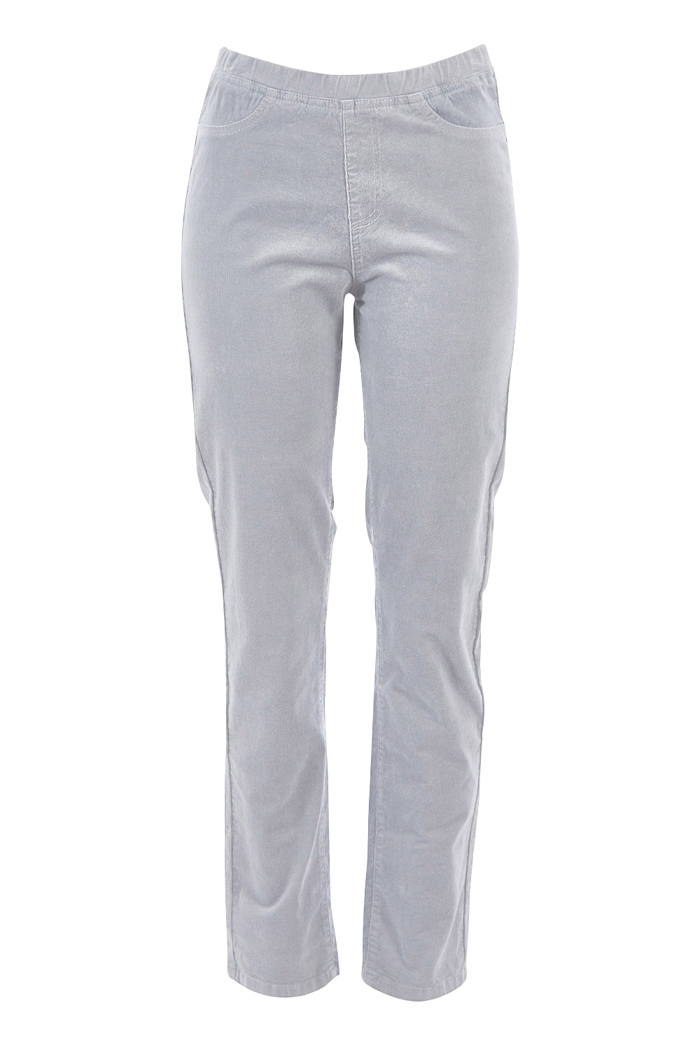 Product shot of the Pin Cord Slim Pant in colour Cloud (Blue), from the front