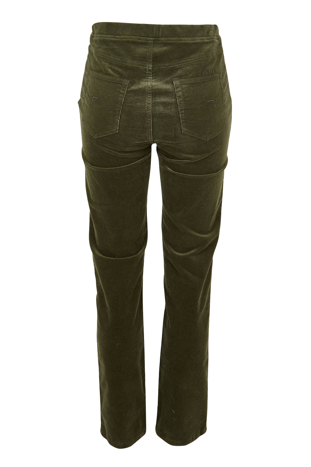 Product shot of the Pin Cord Slim Pant in colour Deepsage (Green), from the back