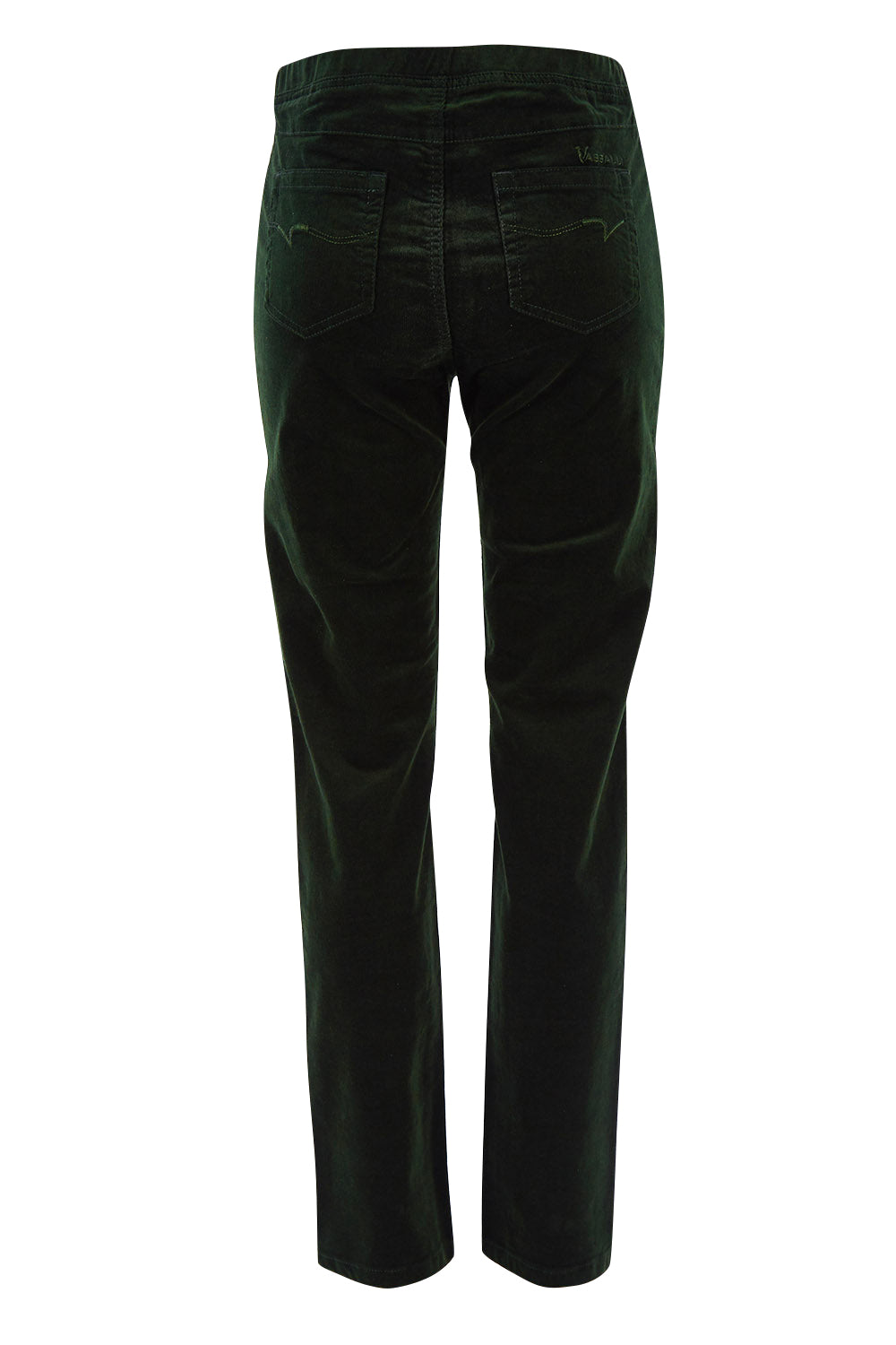 Product shot of the Pin Cord Slim Pant in colour Forest (Green), from the back
