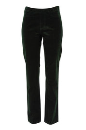 Product shot of the Pin Cord Slim Pant in colour Forest (Green), from the front