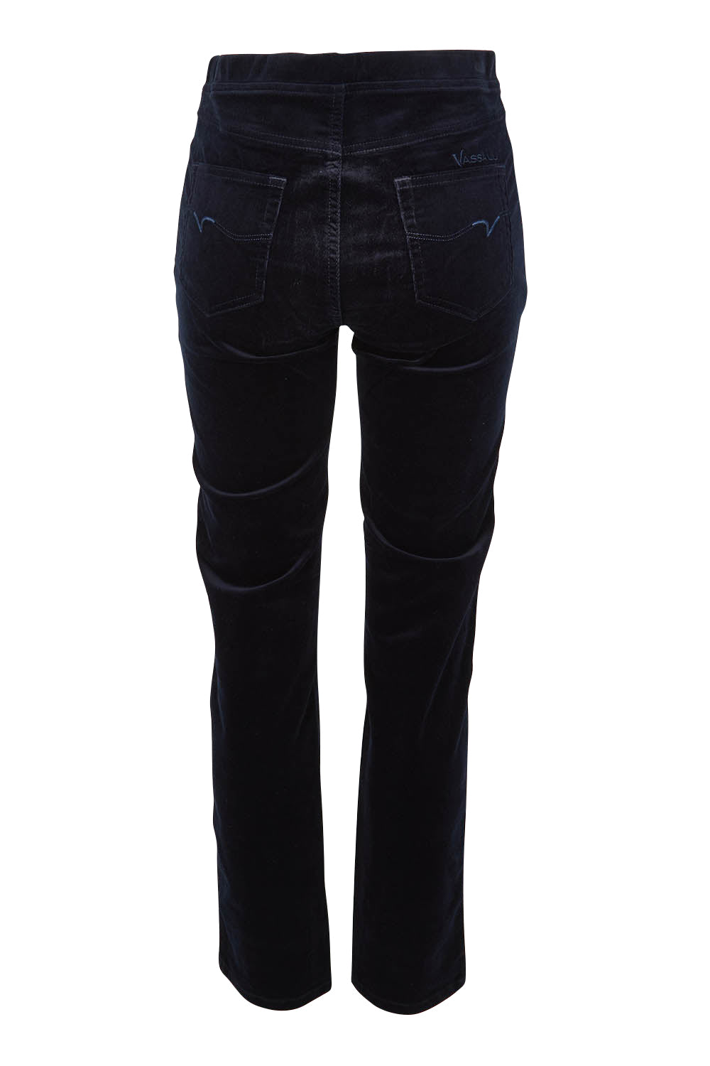 Product shot of the Pin Cord Slim Pant in colour Midnight (Blue), from the back