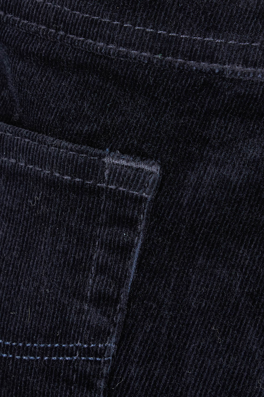 Product shot of the Pin Cord Slim Pant in colour Midnight (Blue), detail