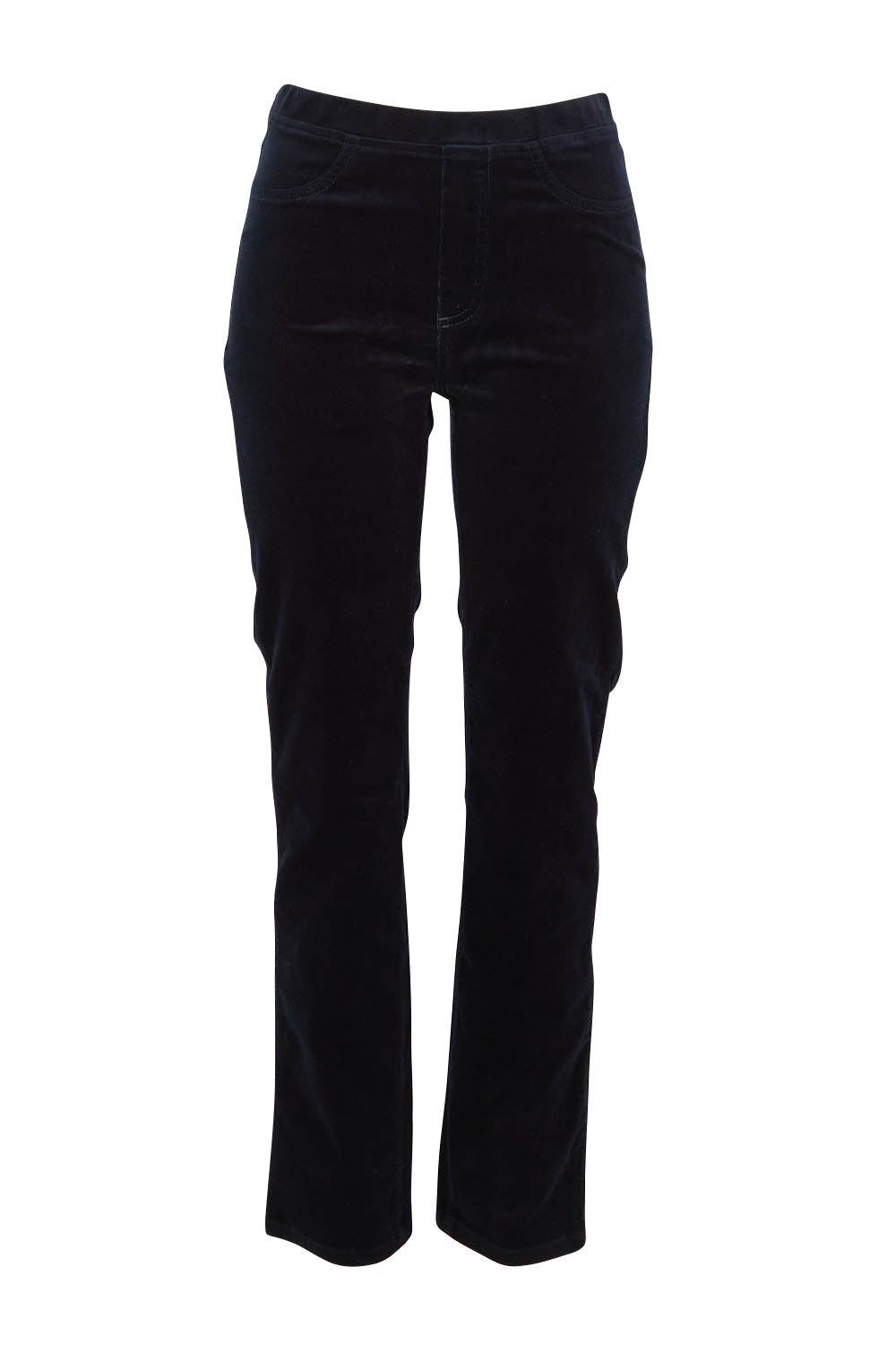 Product shot of the Pin Cord Slim Pant in colour Midnight (Blue), from the front