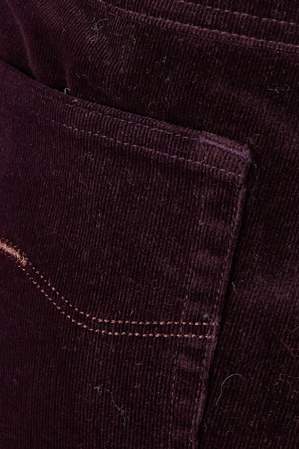 Product shot of the Pin Cord Slim Pant in colour Mulberry (Purple), detail