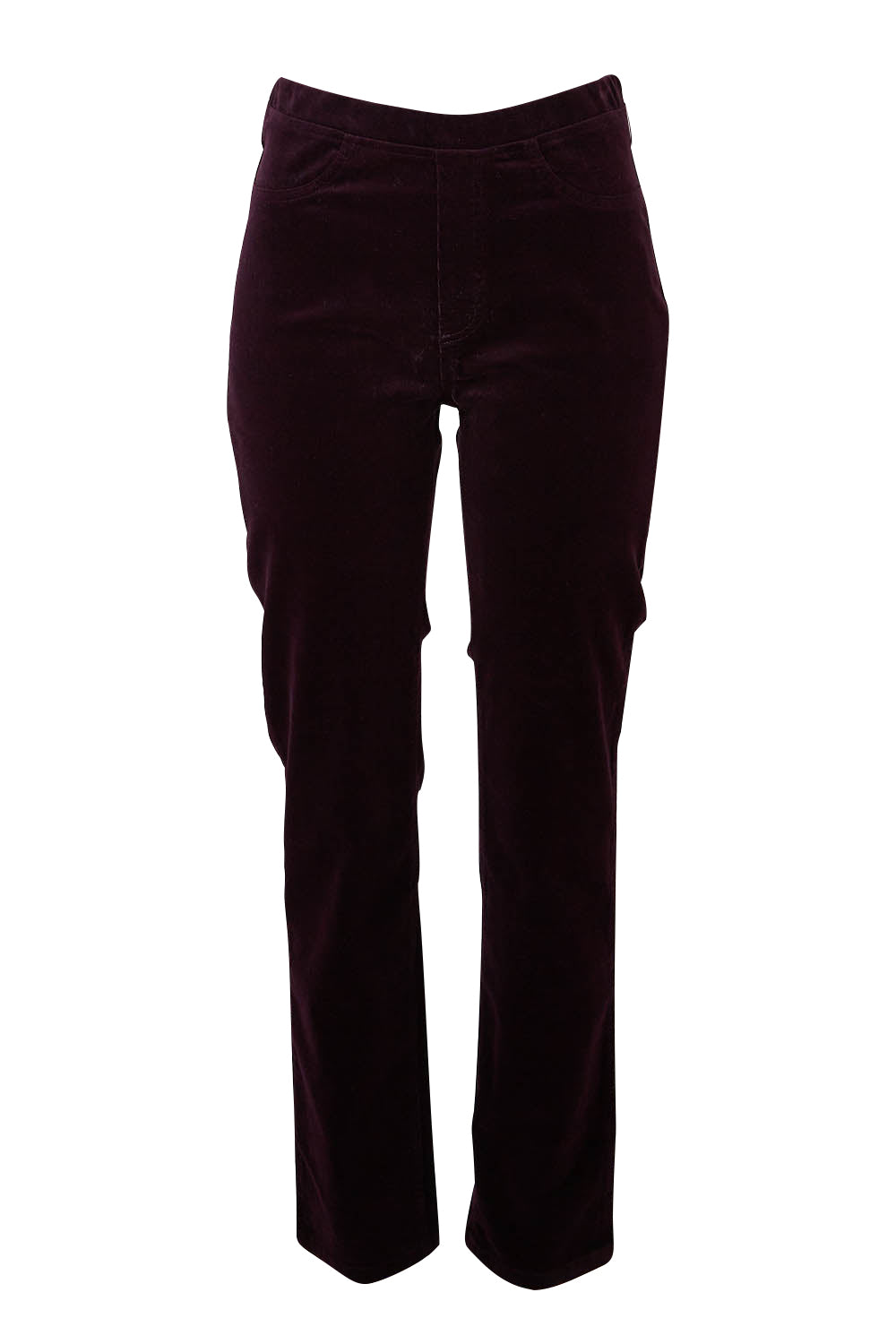 Product shot of the Pin Cord Slim Pant in colour Mulberry (Purple), from the front