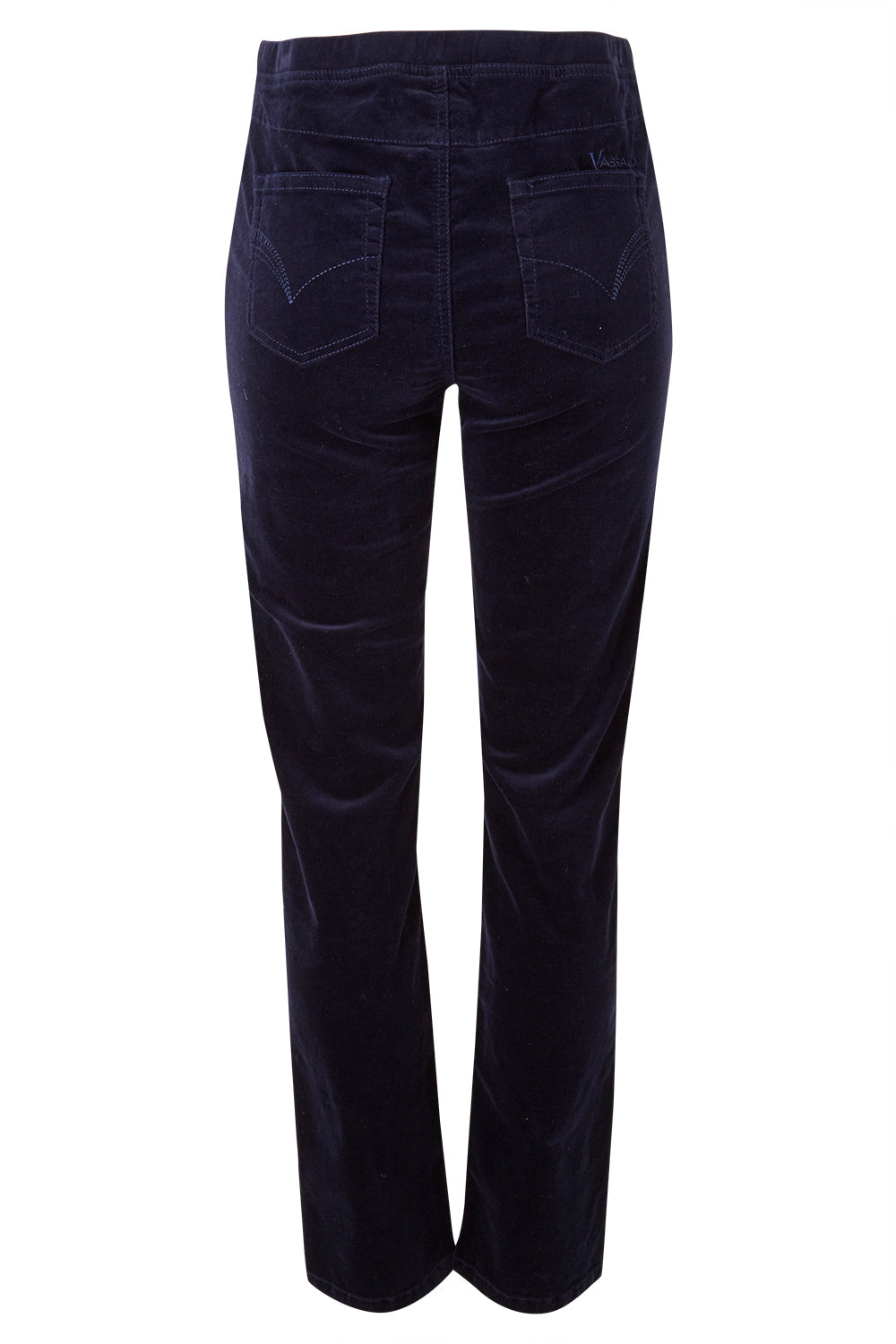 Product shot of the Pin Cord Slim Pant in colour Navy (Blue), from the back
