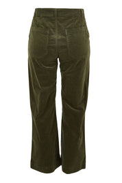 Product shot of the Wide Leg Ankle Grazer Pant in colour Deepsage (Green), from the back