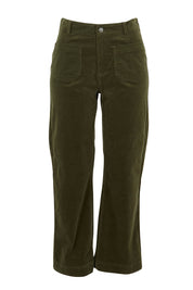 Product shot of the Wide Leg Ankle Grazer Pant in colour Deepsage (Green), from the front