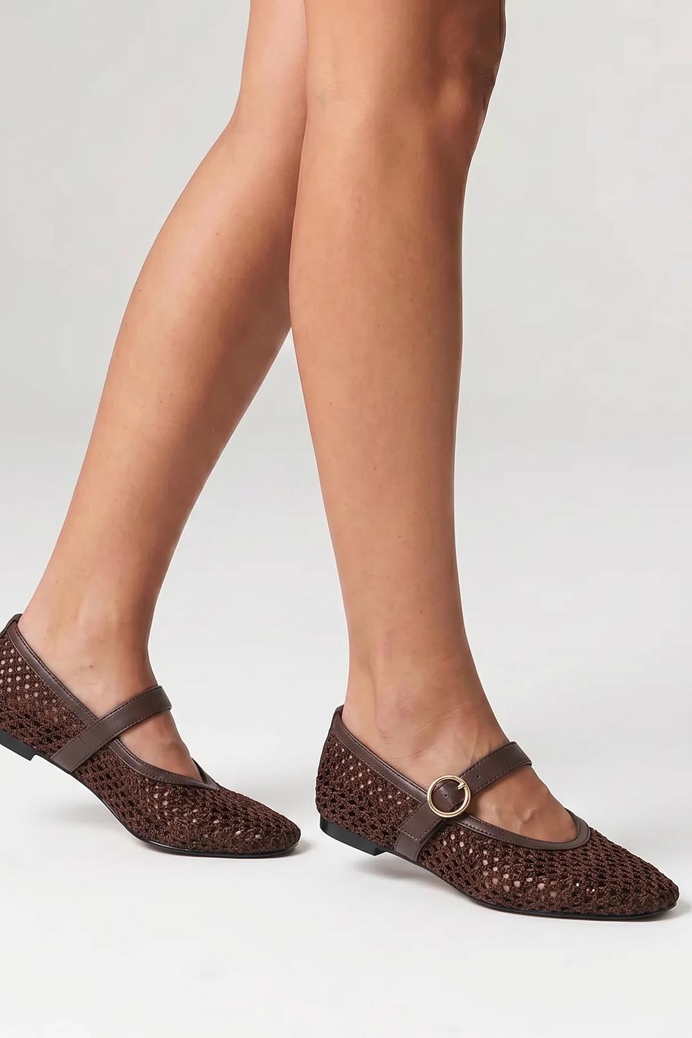 Product shot of the Eunice Mary Jane Flat - Chocolate in colour Chocolate, from the front