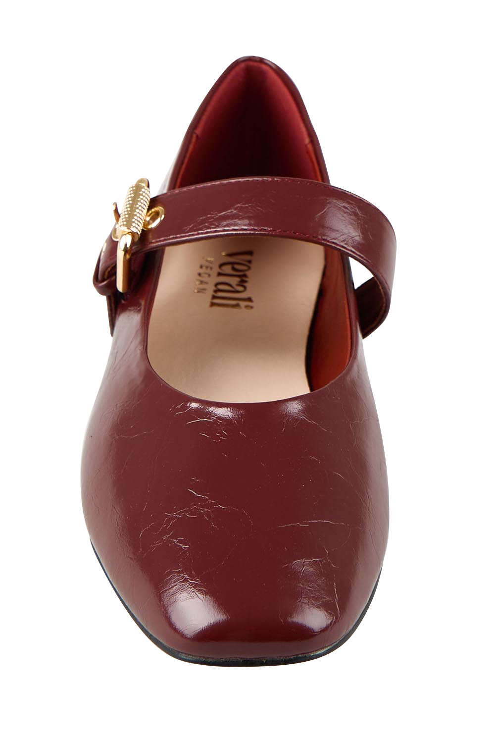 Product shot of the Europe Mary Jane Flat - Berryredcrinkle in colour Berryredcrinkle, showing detail