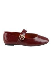 Product shot of the Europe Mary Jane Flat - Berryredcrinkle in colour Berryredcrinkle, from the front