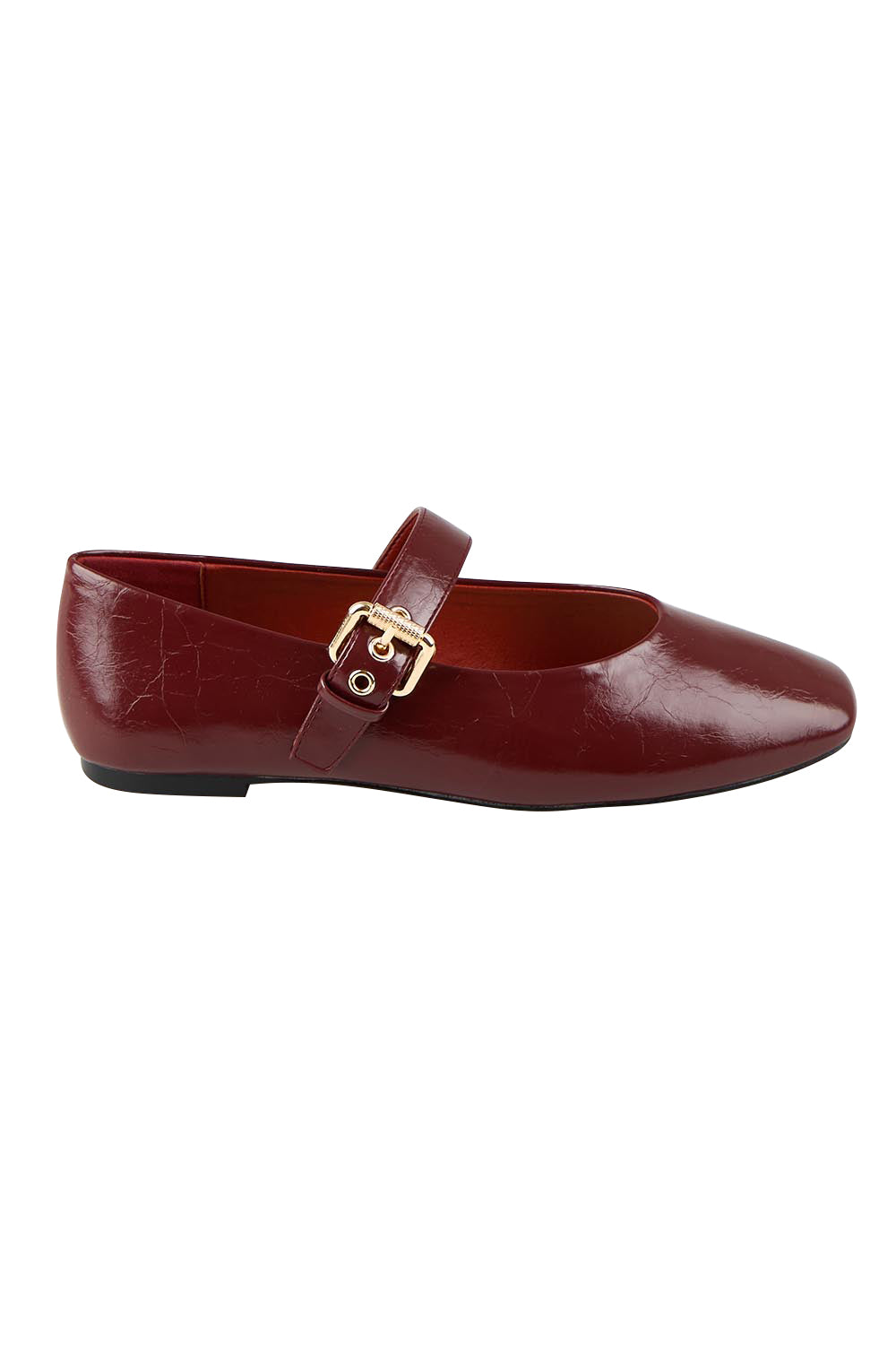 Product shot of the Europe Mary Jane Flat - Berryredcrinkle in colour Berryredcrinkle, from the front