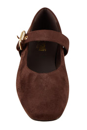 Product shot of the Europe Mary Jane Flat - Chocmicro in colour Chocmicro, showing detail