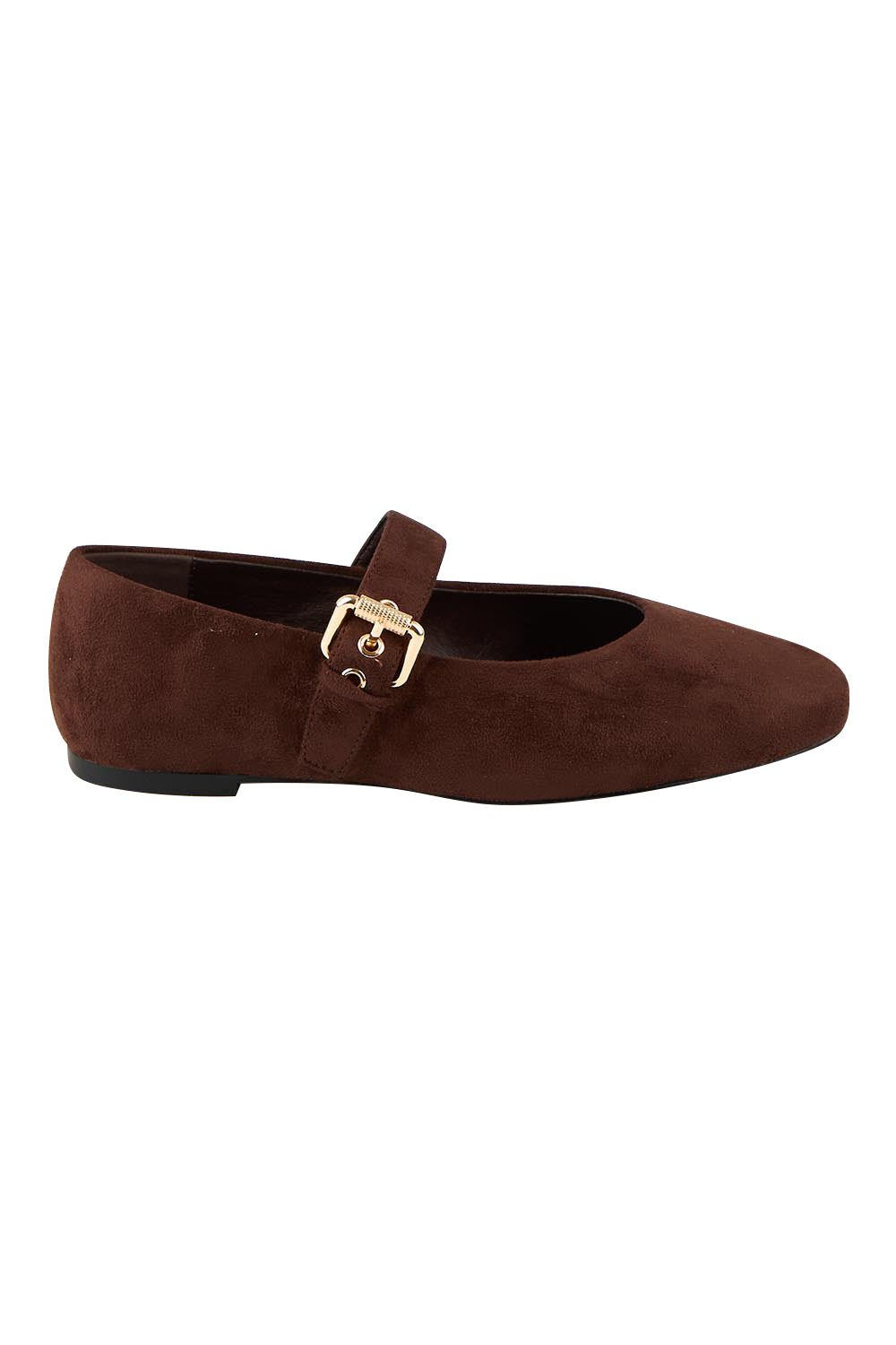 Product shot of the Europe Mary Jane Flat - Chocmicro in colour Chocmicro, from the front