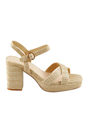Product shot of the Heppell Platform Heel in colour Naturalraf, from the front