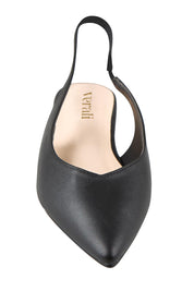 Product shot of the Hillary Slingback Flat - Black in colour Black, showing detail