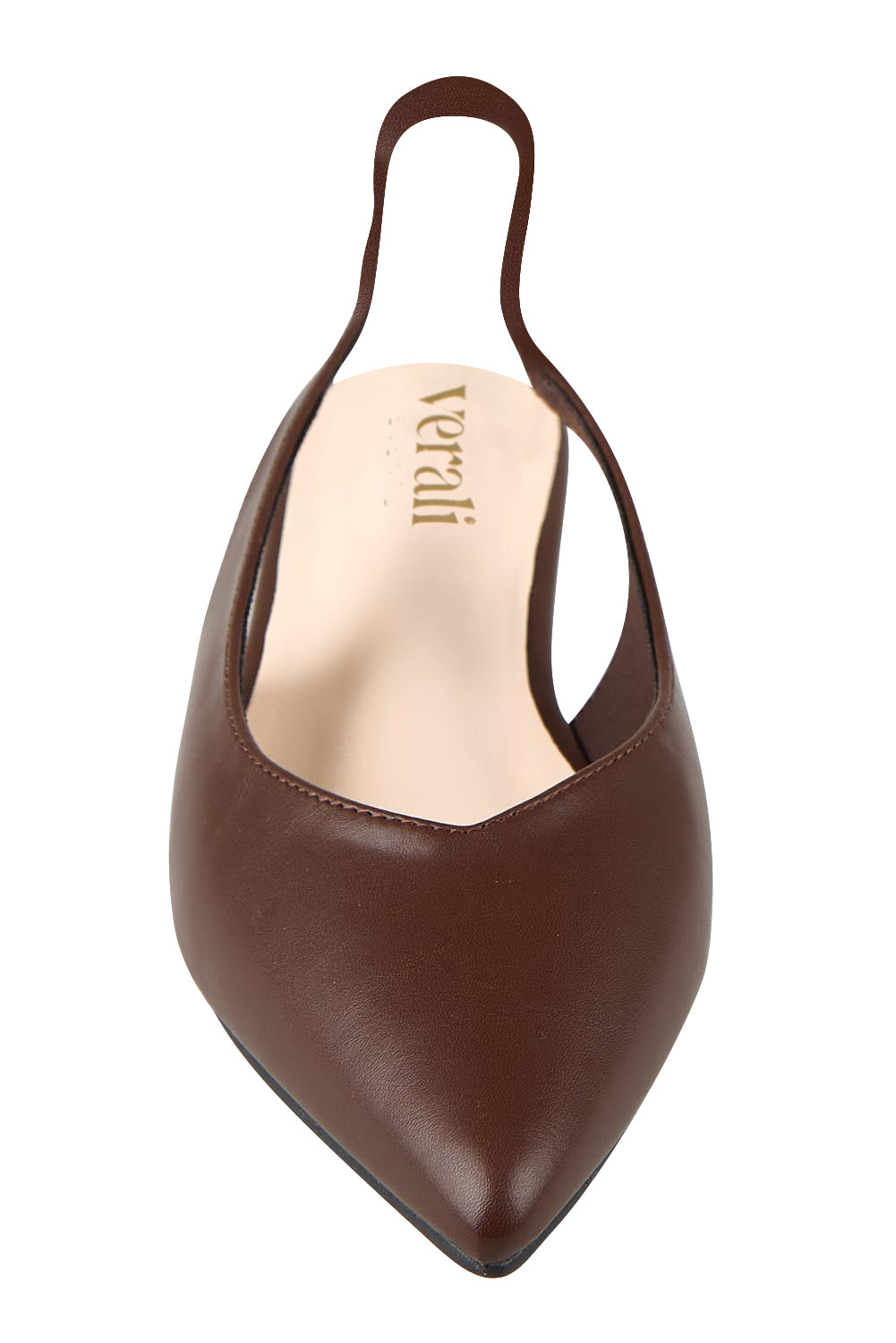 Product shot of the Hillary Slingback Flat - Chocolate in colour Chocolate, showing detail