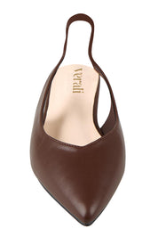 Product shot of the Hillary Slingback Flat - Chocolate in colour Chocolate, showing detail