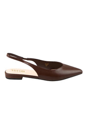 Product shot of the Hillary Slingback Flat - Chocolate in colour Chocolate, from the front