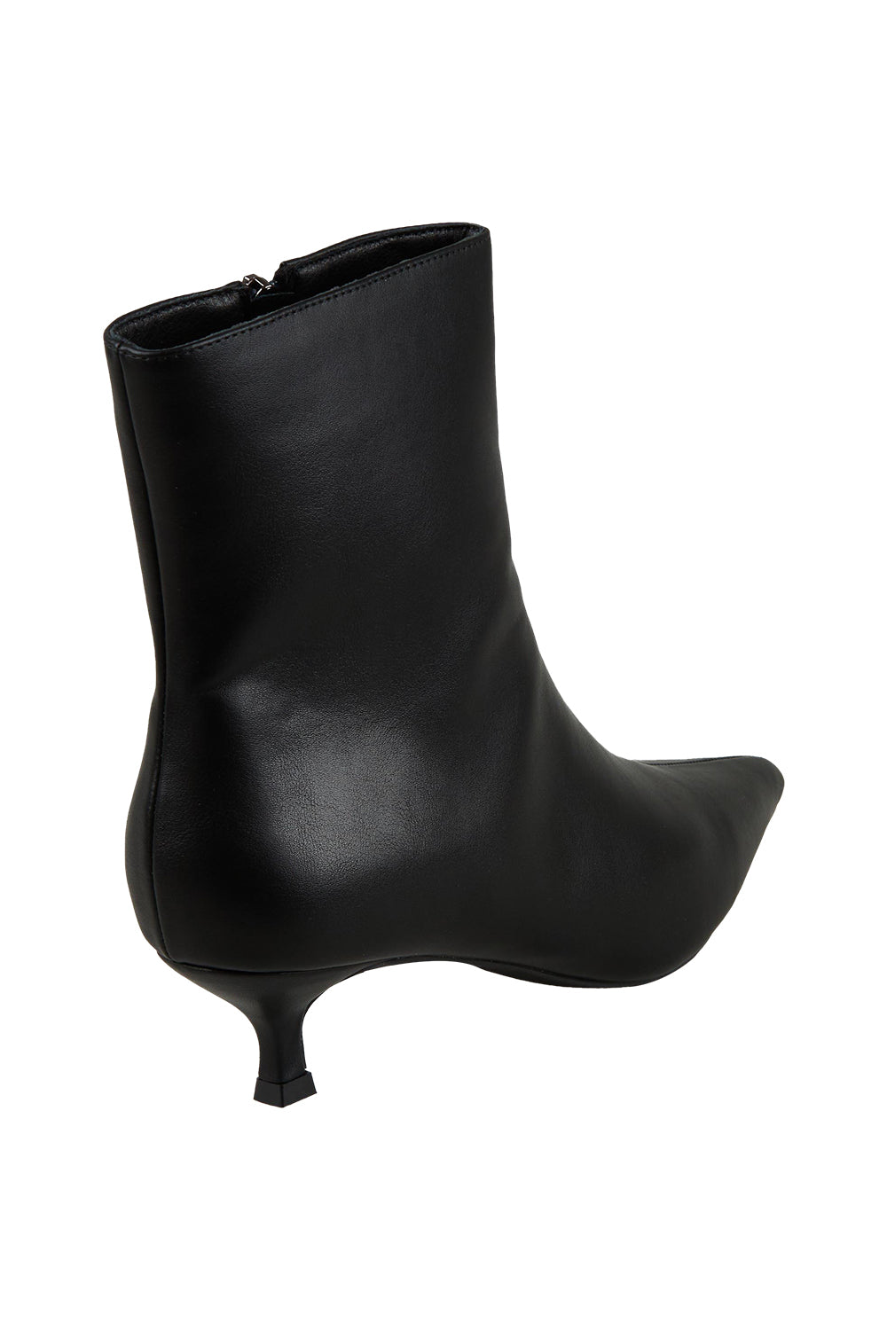 Product shot of the Luca Kitten Heel Ankle Boot in colour Black (Black), from the back