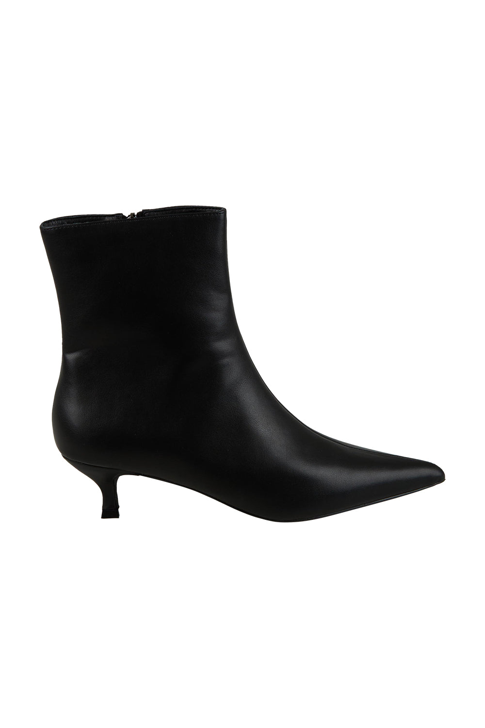 Product shot of the Luca Kitten Heel Ankle Boot in colour Black (Black), from the front