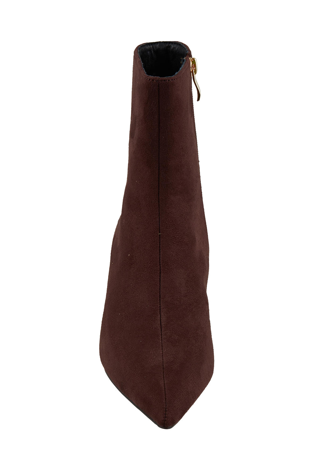 Product shot of the Luca Kitten Heel Ankle Boot in colour Chocsuede, detail