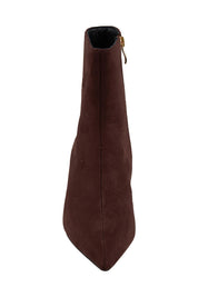 Product shot of the Luca Kitten Heel Ankle Boot in colour Chocsuede, detail