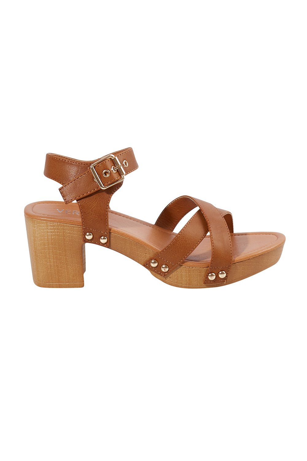 Product shot of the Lulu Clog Heel in colour Tansoftee, from the front