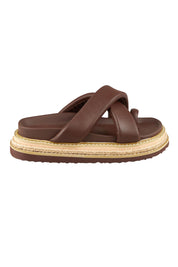 Product shot of Thelma Flatform Slide in colour Chocolate, from the front