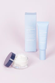 A model wearing size OneSize of the Good Morning SPF 50+ in colour Morning (Blue), from the front, showing the whole outfit