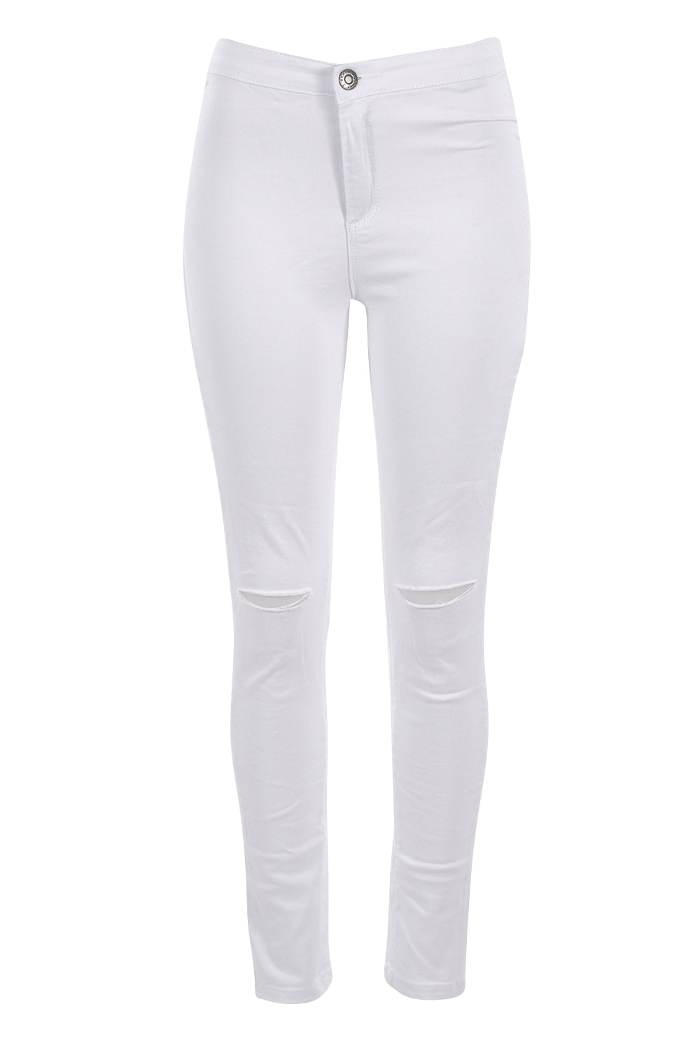 Product shot of the Lucy Ripped Knee High Rise Jean in colour White (White), from the front