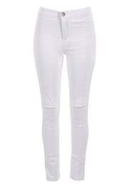 Product shot of the Lucy Ripped Knee High Rise Jean in colour White (White), from the front