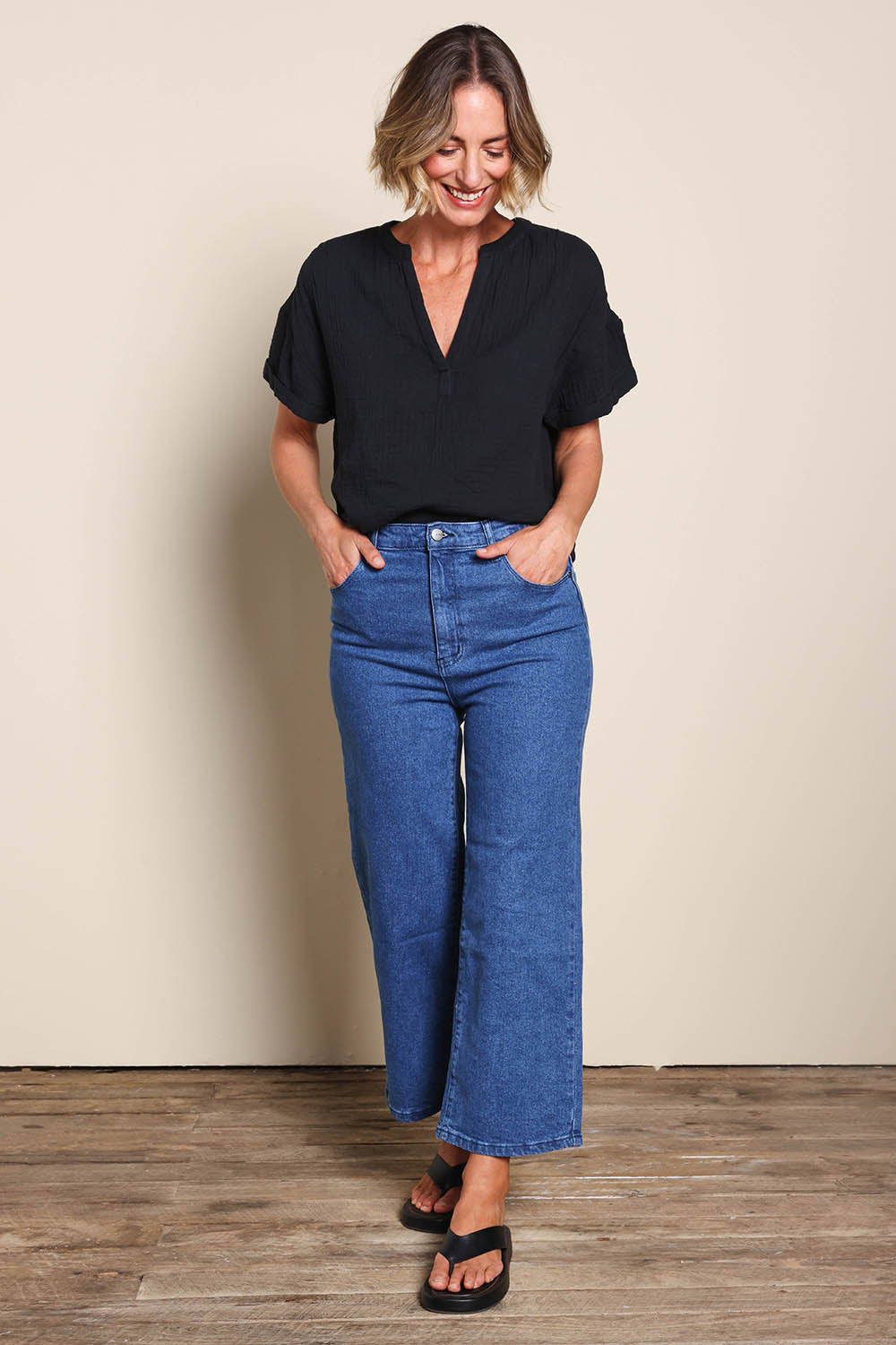 Genevieve High Rise Wide Leg Jean - Denim