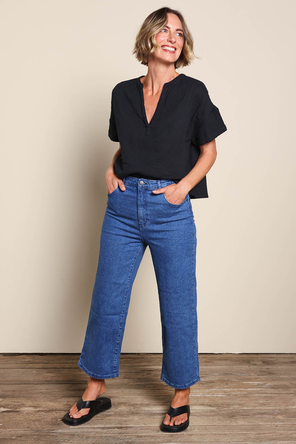 Genevieve High Rise Wide Leg Jean - Denim