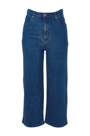 Product shot of the Genevieve High Rise Wide Leg Jean in colour Denim (Blue), from the front