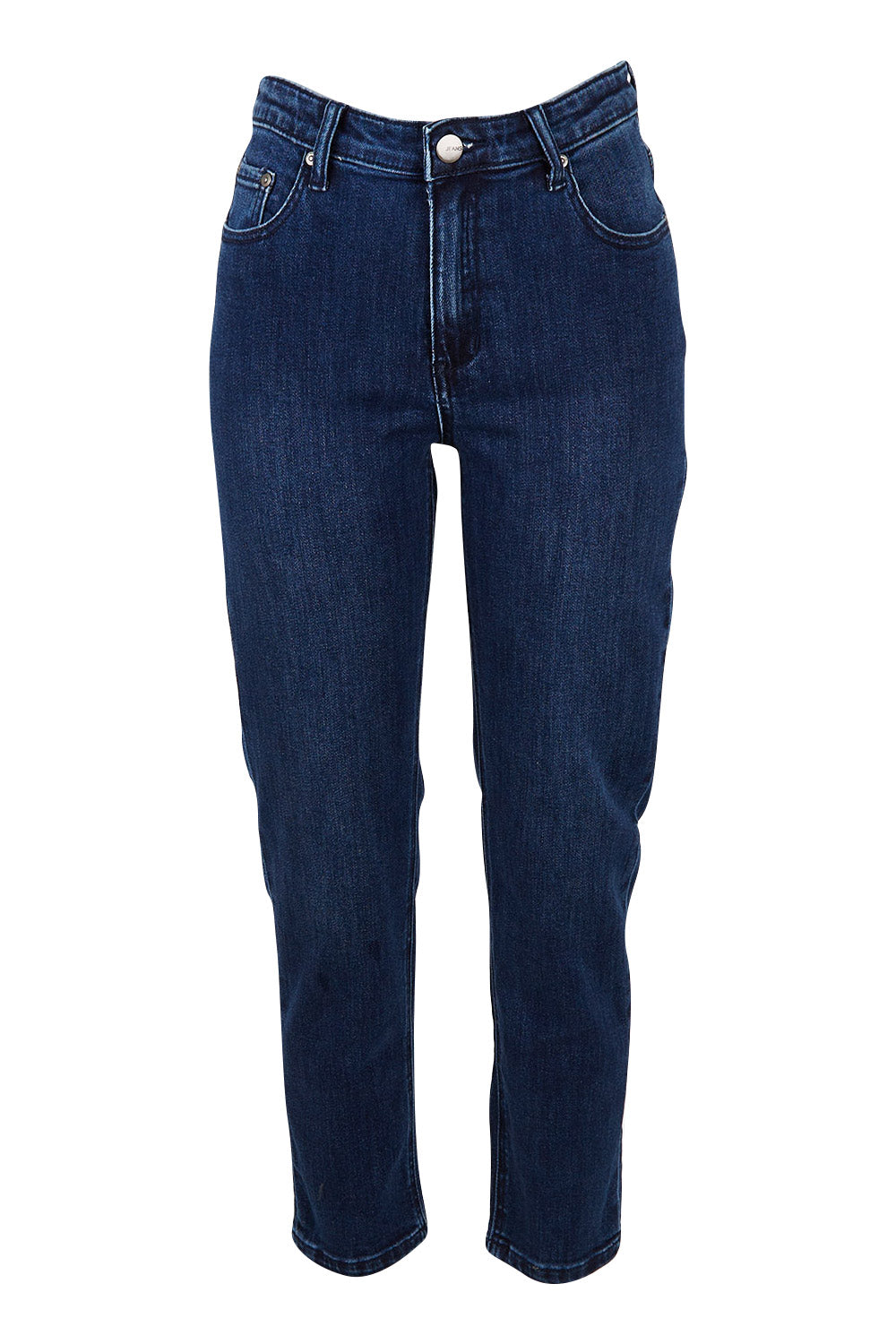 Product shot of the Samantha High Rise Jean in colour Darkblue (Blue), from the front