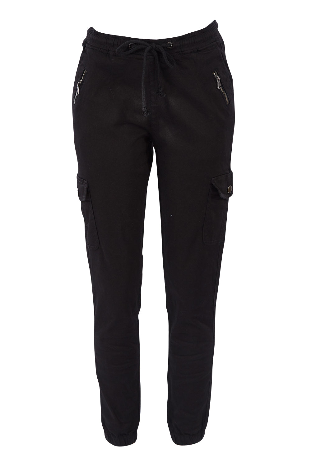 Product shot of the Harlow Cargo Jogger in colour Black (Black), from the front