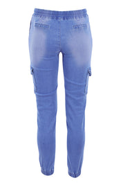 Product shot of the Harlow Cargo Jogger in colour Middenim (Blue), from the back