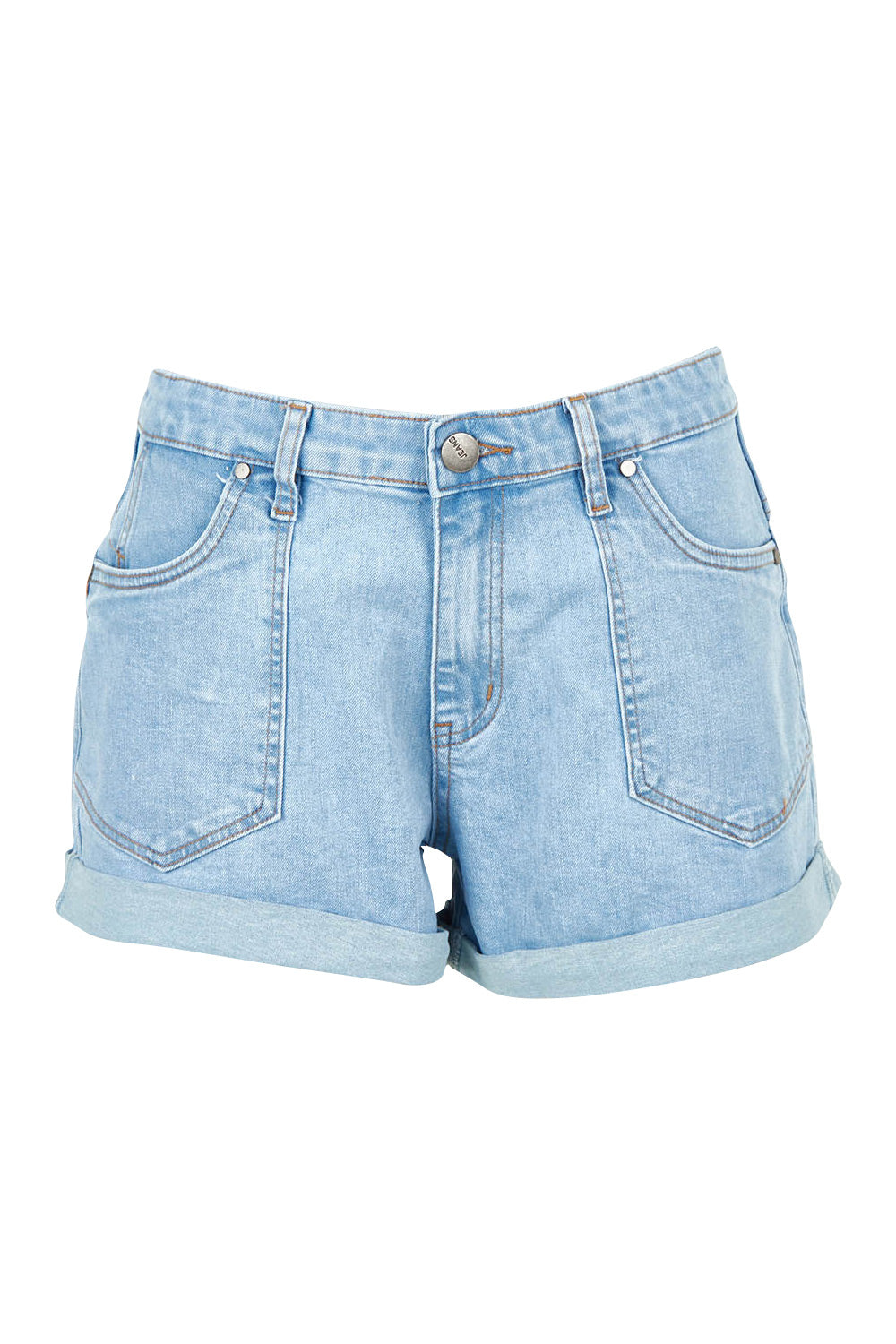 Product shot of the Elle Highin colourWaisted Shorts - Lightdenim (Blue), from the front