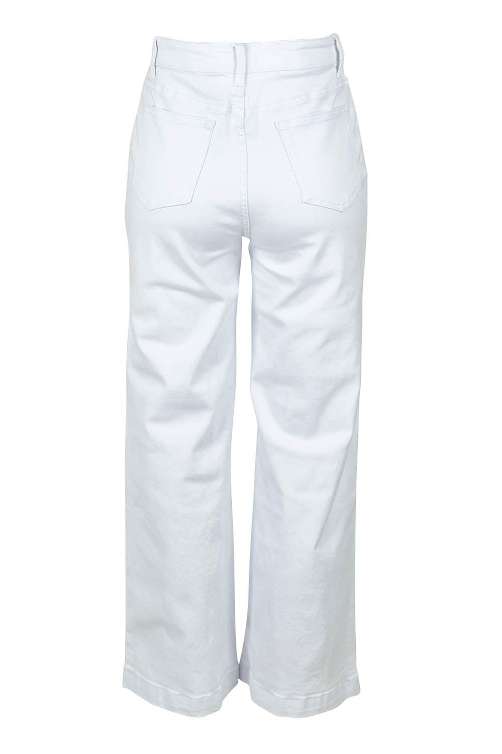 Product shot of the Hayley Highin colourWaisted Wide Leg Jean - White (White), from the back