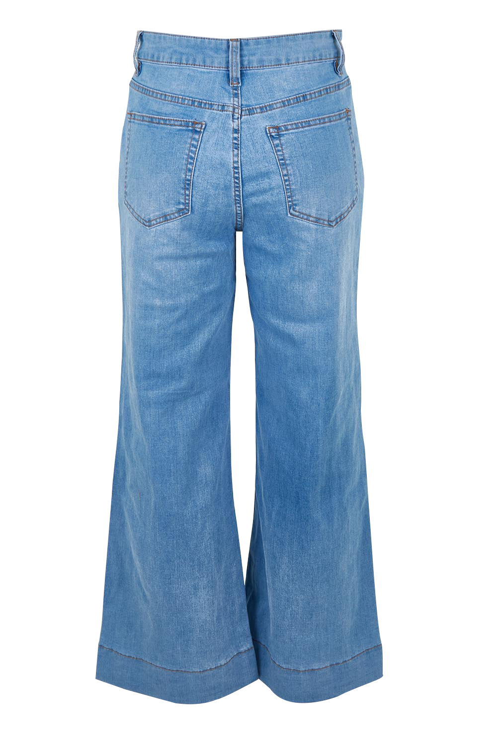 Product shot of the Katie Highin colourWaisted Front Pocket Wide Leg Jean - Fadedenim (Blue), from the back