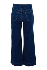Product shot of the Katie Highin colourWaisted Front Pocket Wide Leg Jean - Indigoden (Blue), from the back
