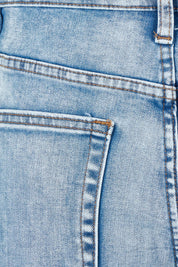 Product shot of the Katie Highin colourWaisted Front Pocket Wide Leg Jean - Paledenim (Blue), detail
