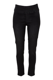 Product shot of the Paige Pull On Jean in colour Black (Black), from the front