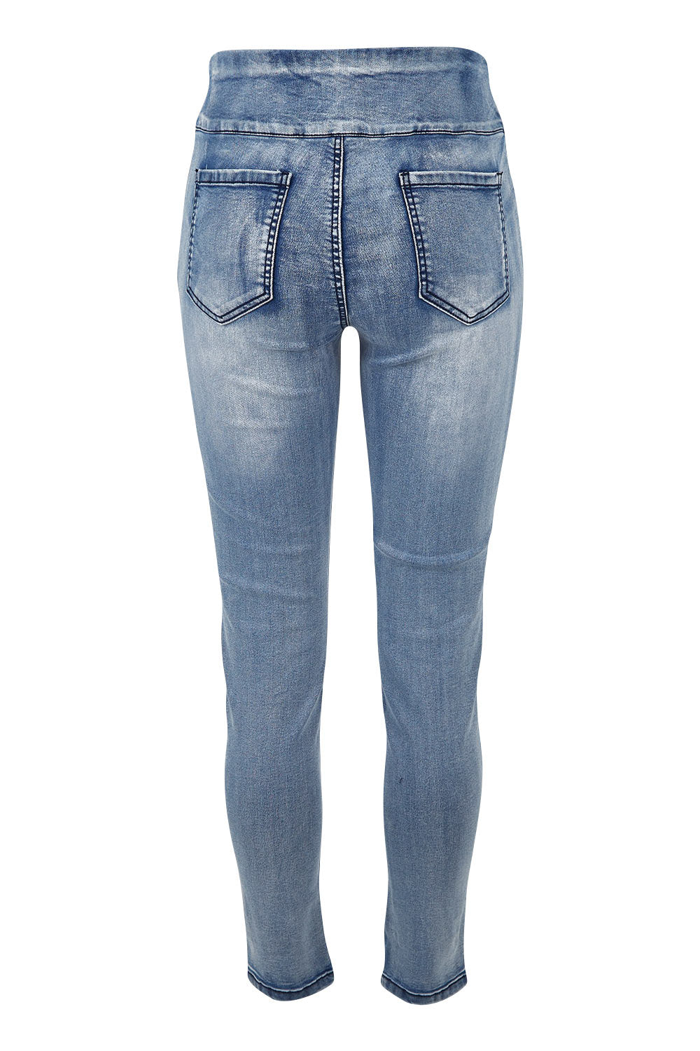 Product shot of the Paige Pull On Jean in colour Lightblue (Blue), from the back