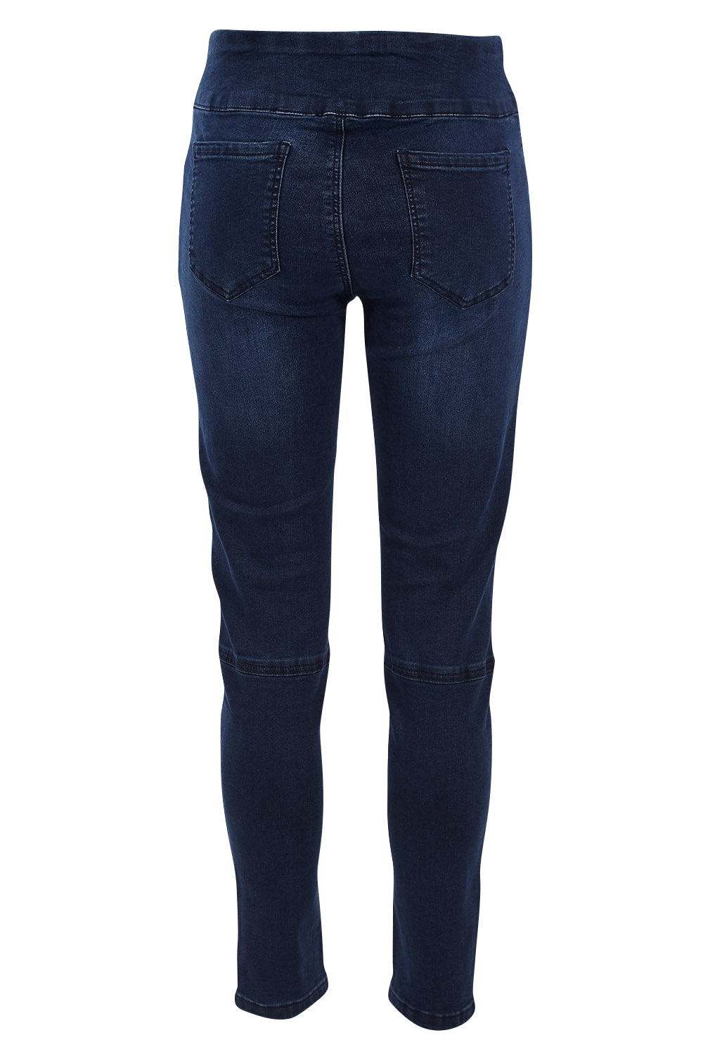 Product shot of the River Ribbed Pull On Jean in colour Darkdenim (Blue), from the back
