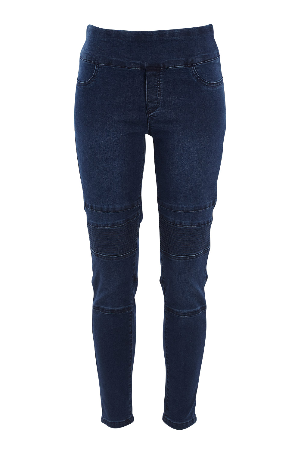 Product shot of the River Ribbed Pull On Jean in colour Darkdenim (Blue), from the front