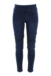 Product shot of the River Ribbed Pull On Jean in colour Darkdenim (Blue), from the front