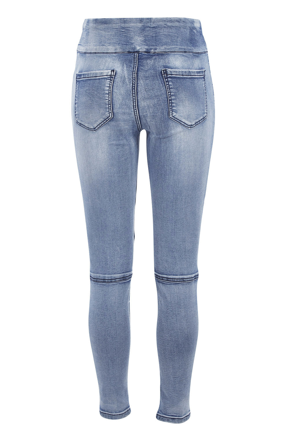 Product shot of the River Ribbed Pull On Jean in colour Lightdenim (Blue), from the back